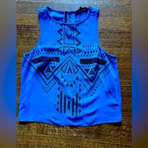 Tibi Cobalt Blue Silk “tribal” print short top. Size 2